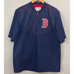 Boston Red Sox Jacket Mens Large Blue Road Majestic Batting Warm Up Pullover SS